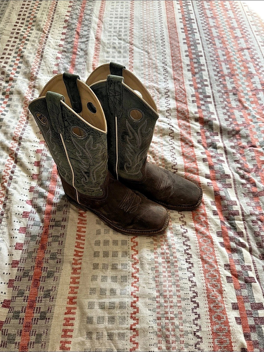 Old West Youth Ultra-Flex Square Toe Boots BSY1884 Brown & Green US 7